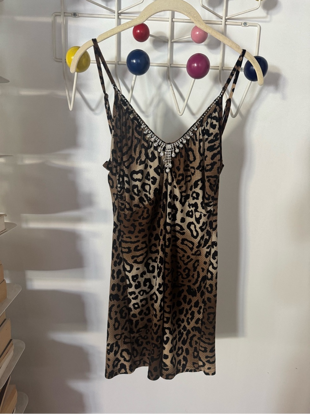 Vintage 90’s Wet Seal Brown and Black Leopard Top with Rhinestone Trim